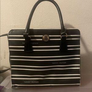 Tommy Hilfiger Black and White Striped Tote